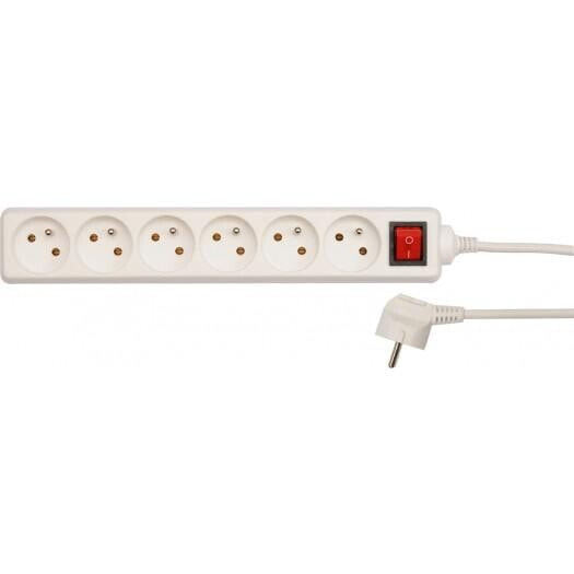 Удлинительный кабель VOREL, белый, 6 розеток, 3,0 м, с заземлением, выключатель 72531, бренд TOYA