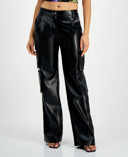 Women's Kori High-Rise Faux-Leather Cargo Pants