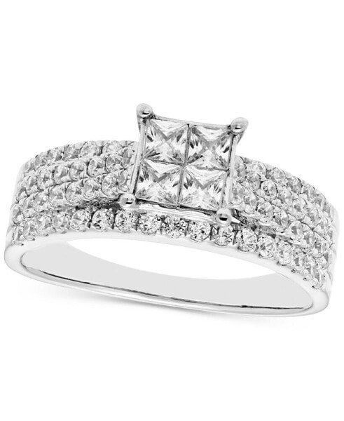 Diamond Princess Quad-Cluster Engagement Ring (1 ct. t.w.) in 14k White gold