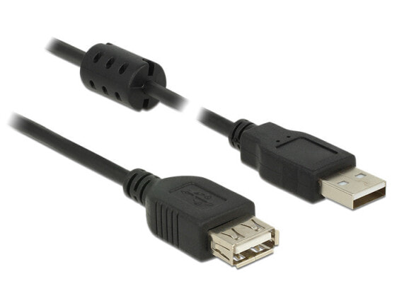 Delock 5m - 2xUSB 2.0-A - 5 m - USB A - USB A - USB 2.0 - Male/Female - Black