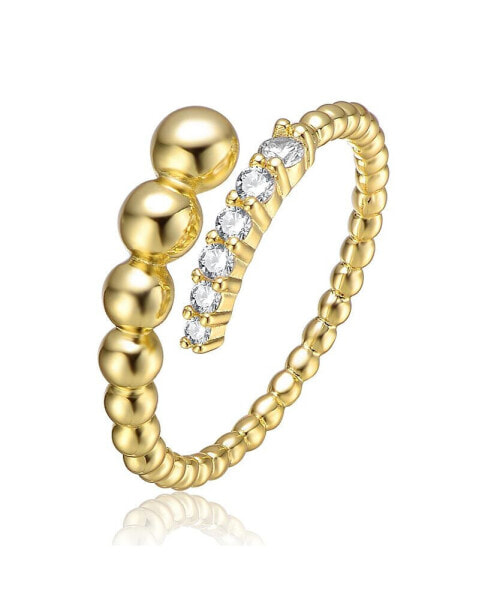 Sterling Silver 14k Gold Plated Cubic Zirconia Curved Coiled Beaded Stack Ring