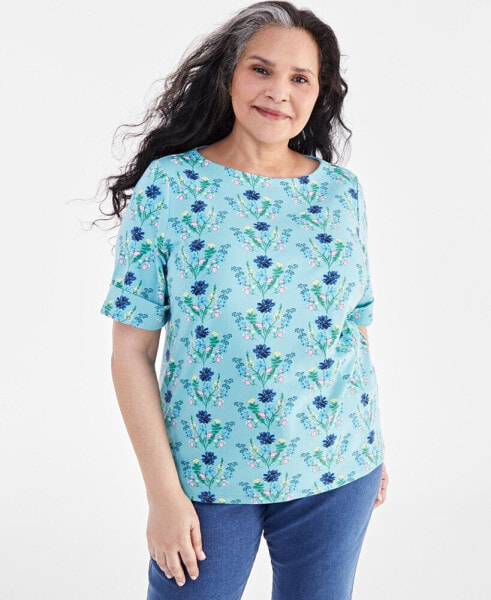 Plus Size Printed Elbow-Sleeve Top, Created for Macy's