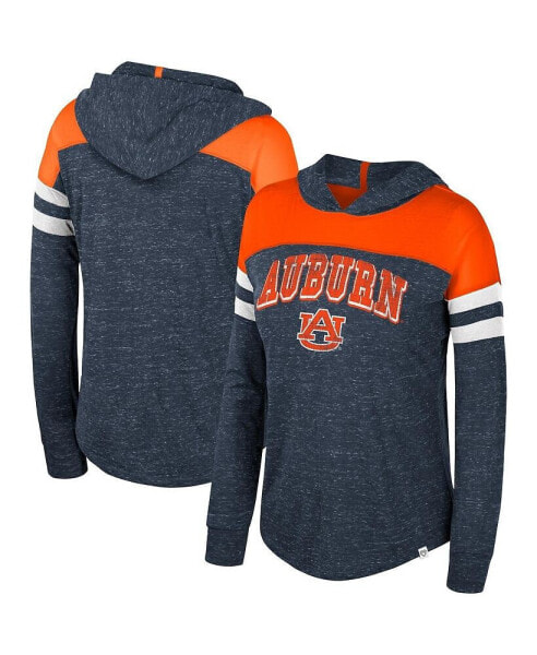 Women's Navy Distressed Auburn Tigers Speckled Color Block Long Sleeve Hooded T-shirt
