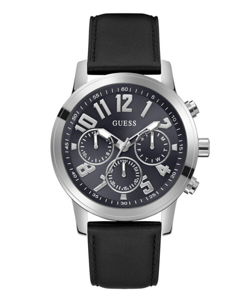 Men's Analog Black Genuine Leather Watch 44mm