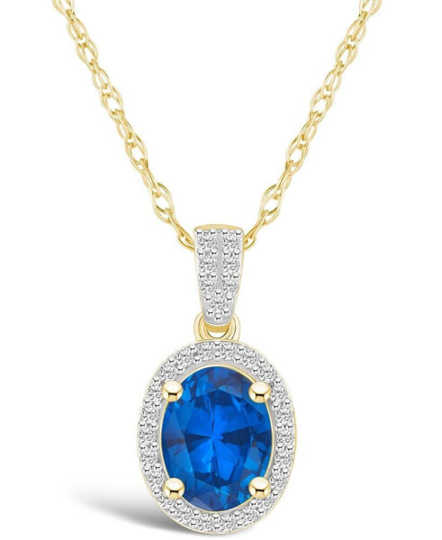 Lab Grown Sapphire (1-1/2 ct. t.w.) and Lab Grown White Sapphire (1/6 ct. t.w.) Halo Pendant Necklace in 10K Yellow Gold