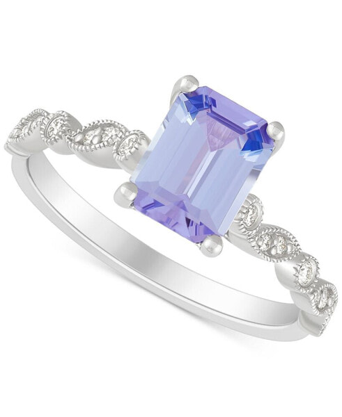 Tanzanite (2-1/10 ct. t.w.) & Diamond (1/10 ct. t.w.) Milgrain Bead Ring in 14k White Gold