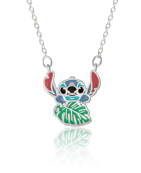 Lilo and Stitch Silver Plated Stitch Leaf Pendant Necklace