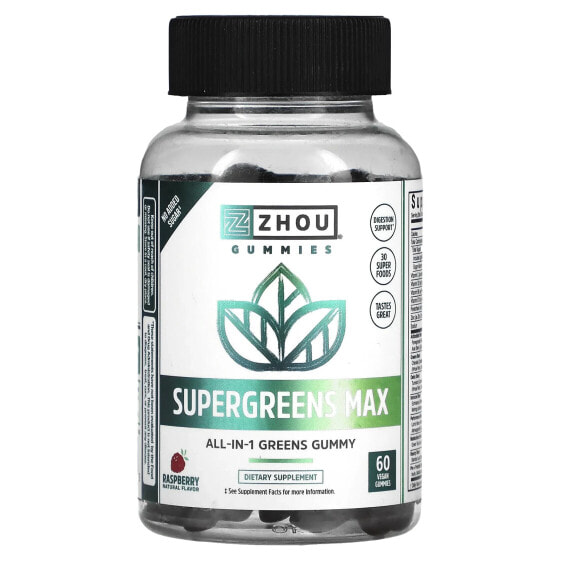 Витамины и БАДы Zhou Nutrition Supergreens Max, Малина, 60 веганских жевательных мишек