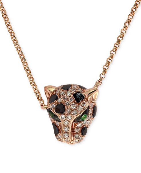 EFFY® Diamond (1/6 ct. t.w.) and Emerald Accent Panther Pendant Necklace in 14k Rose Gold