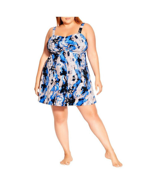 Plus Size Twist Print Swim Dress
