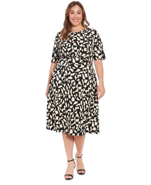 Plus Size Printed Elbow-Sleeve Midi Dress