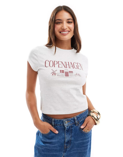 ASOS DESIGN baby tee with copenhagen graphic in ice marl