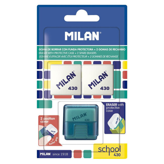 MILAN Blister Pack School Look Cased Eraser+2 Spare Erasers