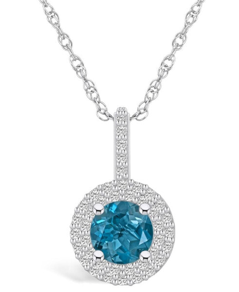 London Blue Topaz (1-5/8 Ct. T.W.) and Diamond (3/8 Ct. T.W.) Halo Pendant Necklace in 14K White Gold