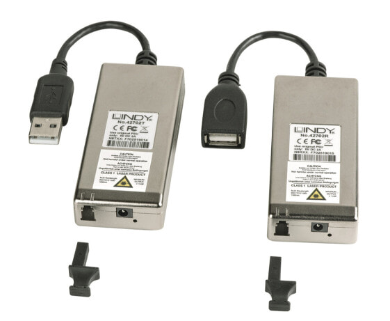 Lindy USB 2.0 MM Fibre Optic Extender 200m - Network transmitter & receiver - 200 m - Fiber - LC - Grey - 8 cm