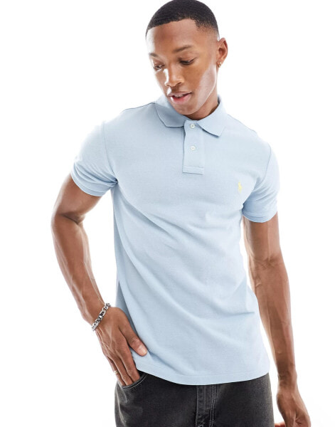 Polo Ralph Lauren icon logo pique polo slim fit in light blue