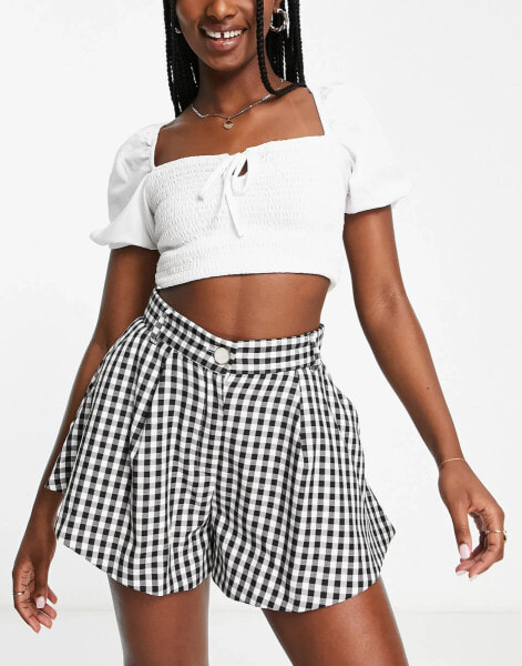 River Island co-ord check flare short in black