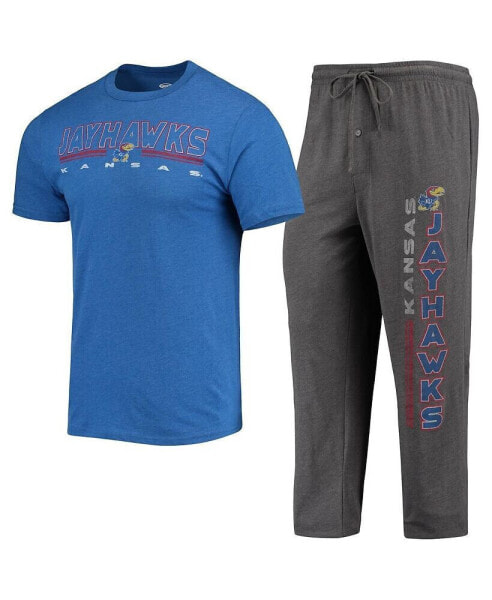 Men's Heathered Charcoal, Royal Kansas Jayhawks Meter T-shirt and Pants Sleep Set