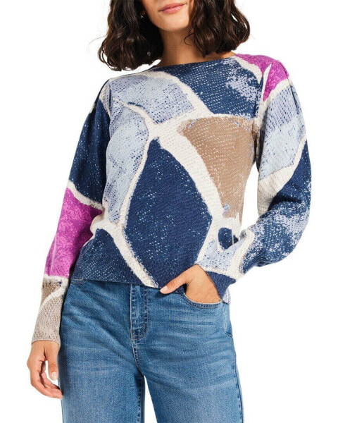 Nic+Zoe Petite Printed Tiles Femme Sleeve Sweater Women's