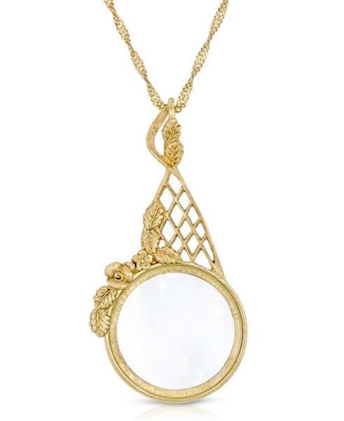 Gold Tone Filigree Magnifying Glass 28" Necklace