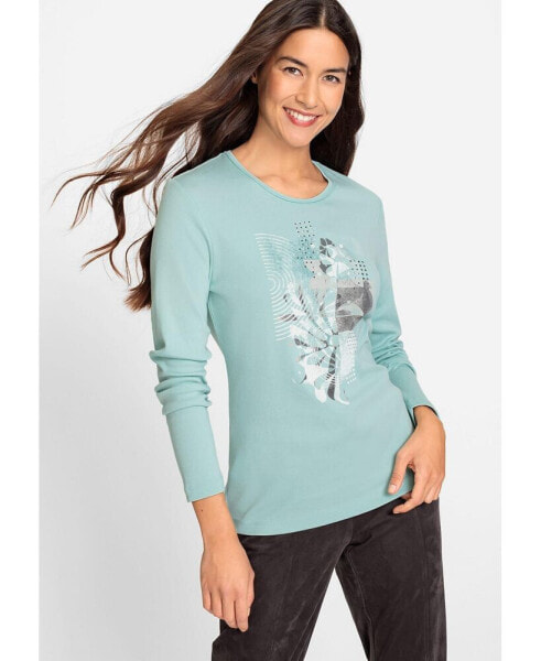 100% Cotton Long Sleeve Embellished Placement Print T-Shirt