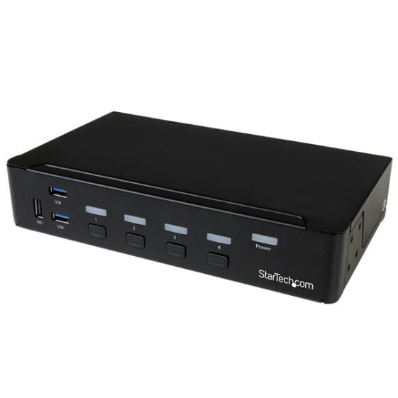 StarTech.com 4-Port DisplayPort KVM Switch - USB 3.0 - 4K 30Hz - 3840 x 2160 pixels - 4K Ultra HD - Rack mounting - 18 W - Black