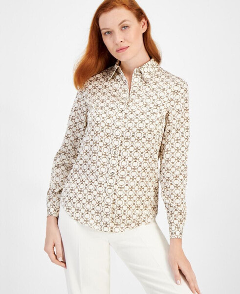 Anna Klein Women's Long-Sleeve Button-Down Blouse