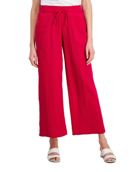 Petite Cotton Gauze Wide-Leg Pants, Created for Macy's