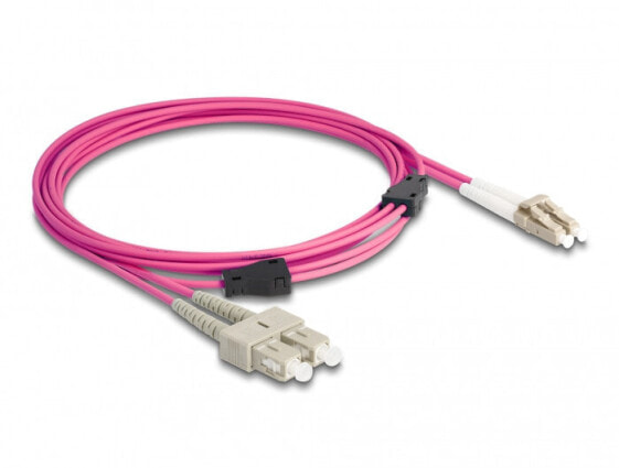 Оптический кабель Delock 87918. Длина кабеля: 3 м, Тип волоконного оптического кабеля: OM4, Разъем 1: LC, Разъем 2: SC, Полнодуплексный