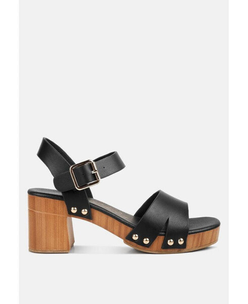 Campbell Faux Leather Textured Block Heel Sandals