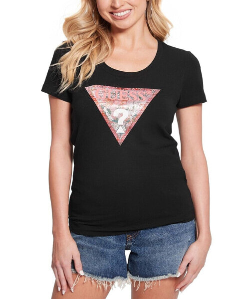 Women's Embellished Triangle Logo Scoop-Neck T-Shirt