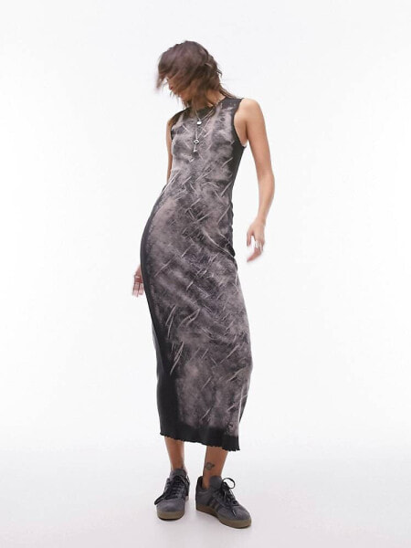 Topshop jersey cracked acid wash sleeveless midi dress in grey