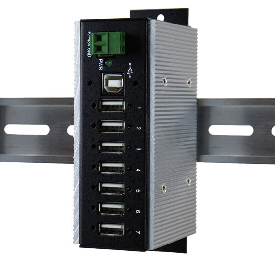 USB-концентратор Exsys EX-1177HMVS-WT, USB 2.0 Type-B, 480 Mbit/s, черный и белый, 7 портов, поддержка 48 V, размер 36.3 мм