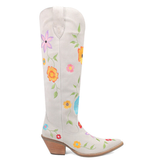 Dingo Flower Power Embroidered Floral Snip Toe Cowboy Womens White Casual Boots