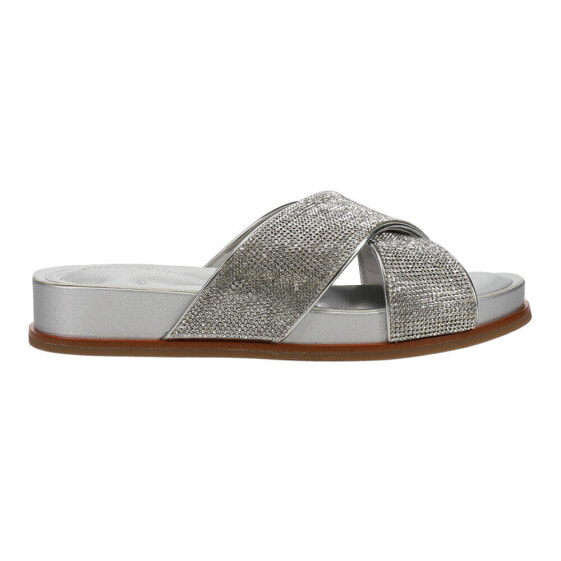 Easy Spirit Judy Rhinestone Metallic Slide Womens Silver Casual Sandals E-JUDY5