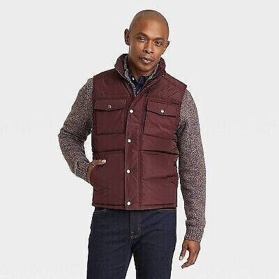 Men's Corduroy Collar Midweight Puffer Jacket - Goodfellow & Co Red L