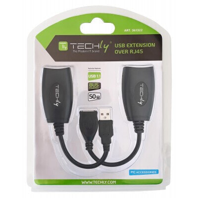 Techly IUSB-EXTENDTY5, USB, RJ-45, Black