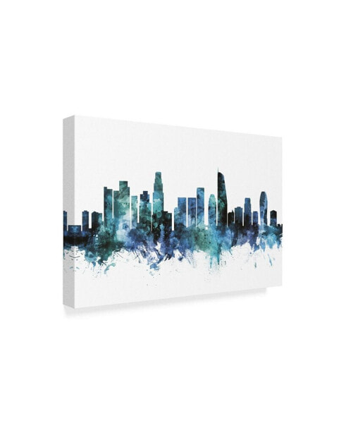 Michael Tompsett 'Los Angeles California Blue Teal Skyline' Canvas Art - 19" x 12"