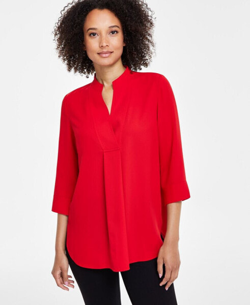 Women's Pleat-Front 3/4-Sleeve Tunic Top