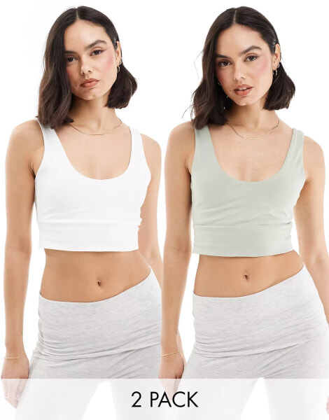 Miss Selfridge scoop bralette 2 pack in white and sage