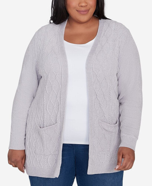 Plus Size Classic Chenille Cardigan Sweater with Pockets