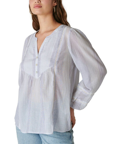 Women's Cotton Striped Popover Blouse