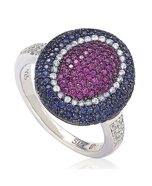 Suzy Levian Sterling Silver Cubic Zirconia Multi-Color Pave Puff Ring