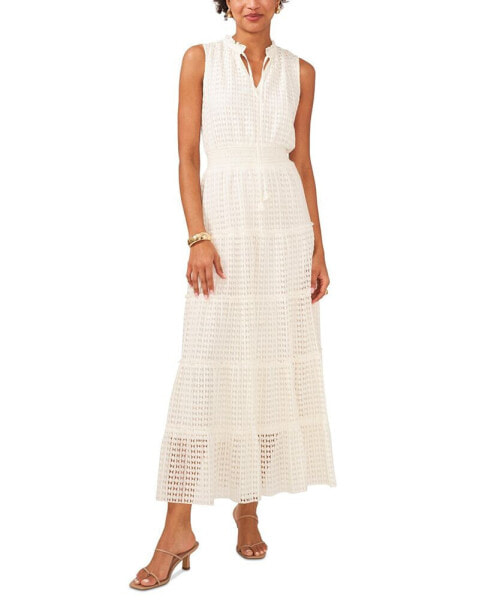 Women's Sleeveless Tie V-Neck Smocked-Waist Maxi Dress