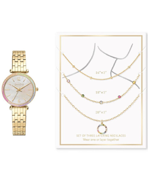 Women's Gold-Tone Bracelet Watch 33mm & 3-Pc. Necklace Gift Set