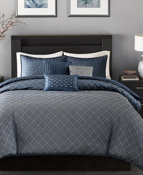 Biloxi Geometric Jacquard 6-Pc. Duvet Cover Set, Full/Queen