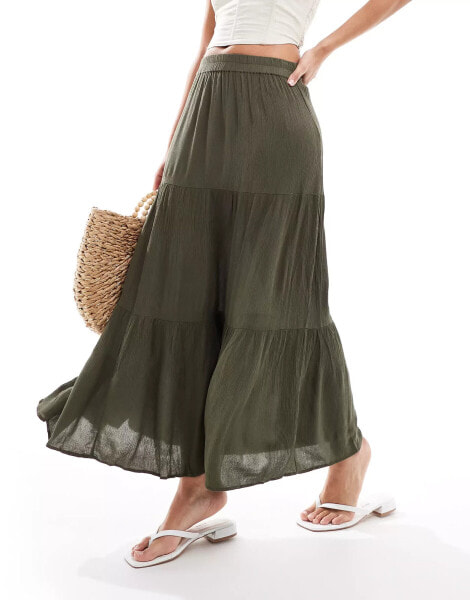 ONLY tiered maxi skirt in khaki