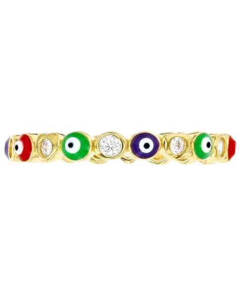 Cubic Zirconia & Enamel Evil Eye Stack Band in 14k Gold-Plated Sterling Silver