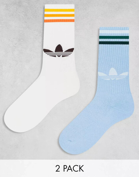 adidas Originals 80s pack of 2 knee socks in blue/off white