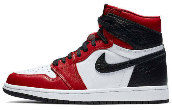 Кроссовки Nike Air Jordan 1 Retro High Satin Snake Chicago (Белый, Красный, Черный)